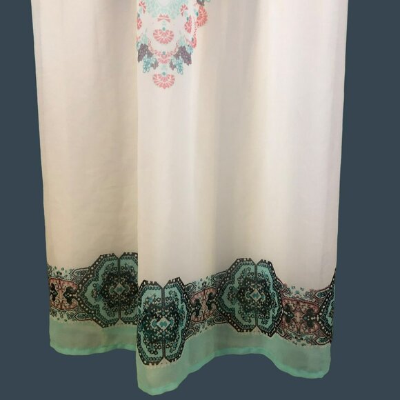 Lily Rose Tank Maxi Dress Sz S Crochet Top Boho Print Mint Green 70s Vibe Lined - Picture 4 of 10